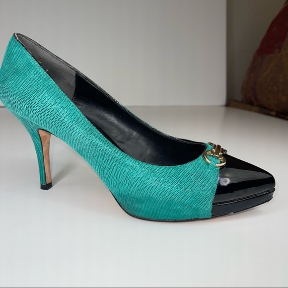 White House Black Market Jade Green Black Pump Heel 9.5 - Picture 3 of 16